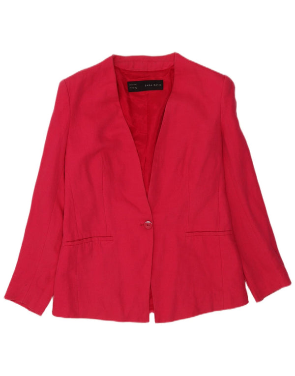 Jaqueta blazer feminina Zara com 1 botão Reino Unido 16 grande algodão rosa