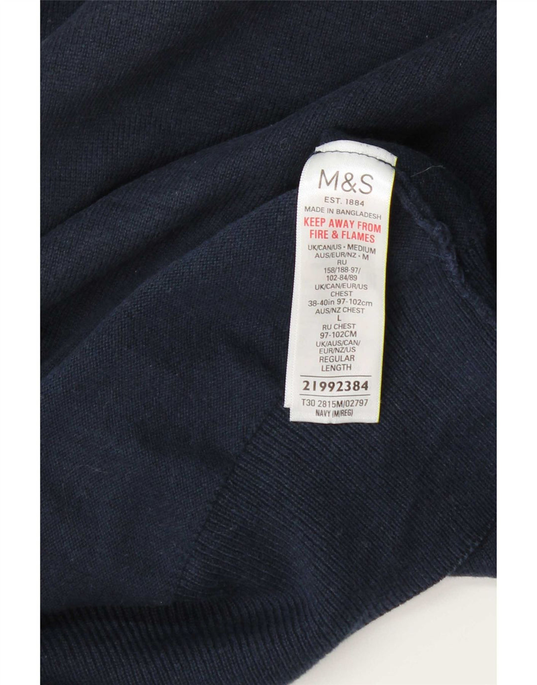 Suéter masculino Marks & Spencer com gola redonda, algodão azul marinho médio