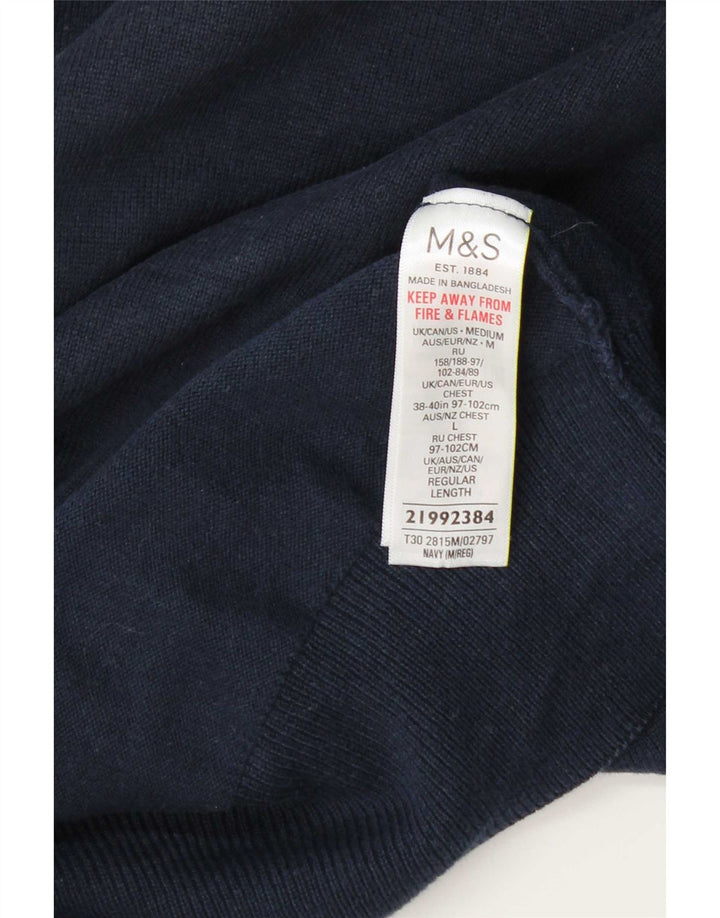 Suéter masculino Marks & Spencer com gola redonda, algodão azul marinho médio