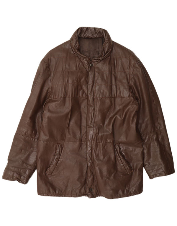 Jaqueta de couro masculina vintage com capuz UK 38 marrom médio