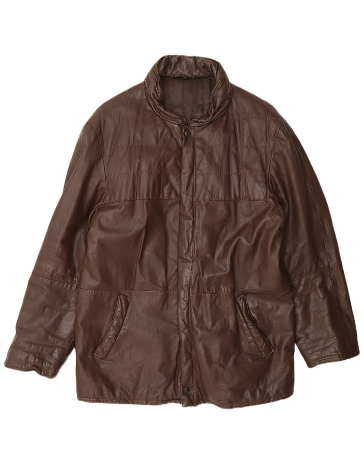 Jaqueta de couro masculina vintage com capuz UK 38 marrom médio