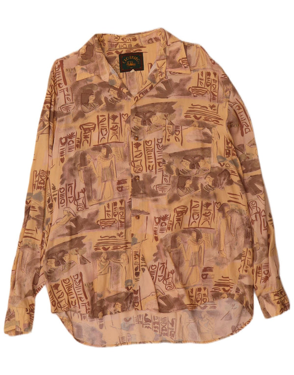 Camisa Gráfica Masculina Vintage XL Viscose Bege