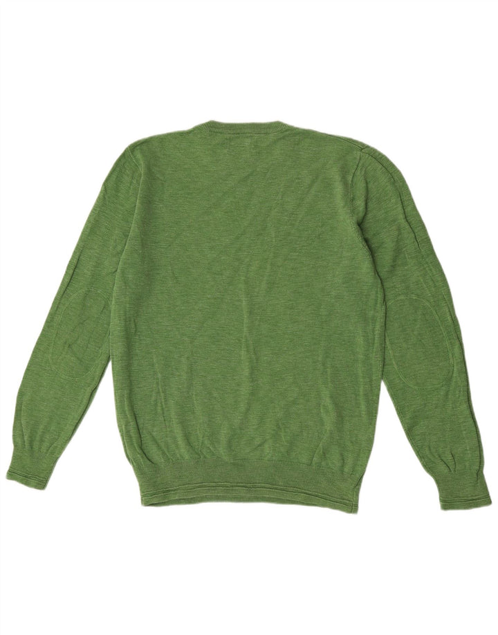 Suéter masculino Marks & Spencer com decote em V, algodão verde médio