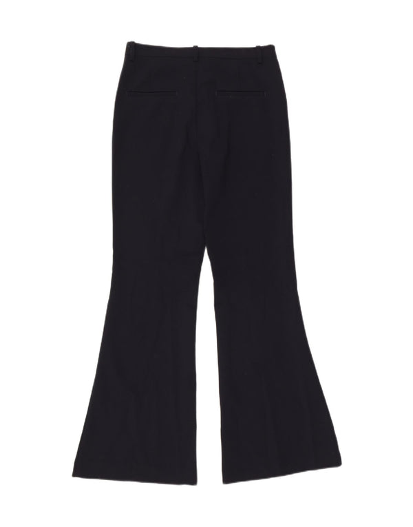Calça feminina Zara Flare casual pequena W26 L32 azul marinho poliéster