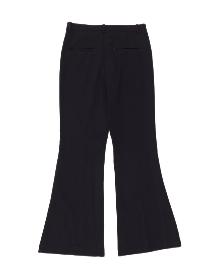 Calça feminina Zara Flare casual pequena W26 L32 azul marinho poliéster