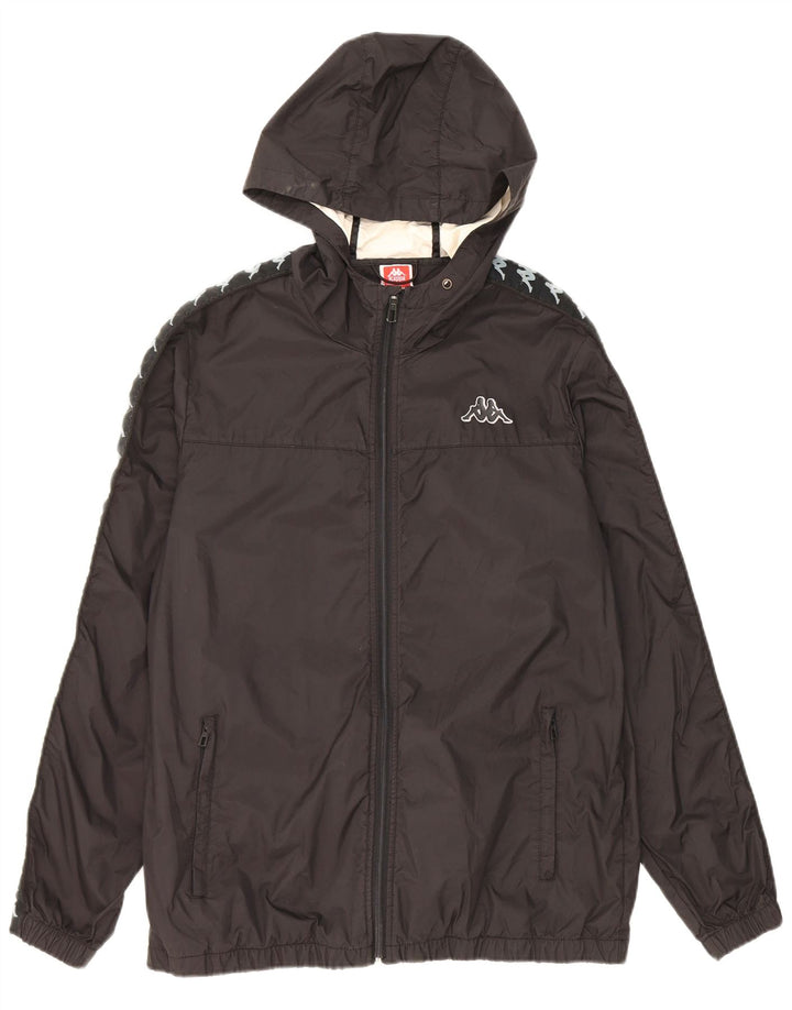 Jaqueta de chuva masculina Kappa com capuz gráfico Reino Unido 38 médio preto nylon