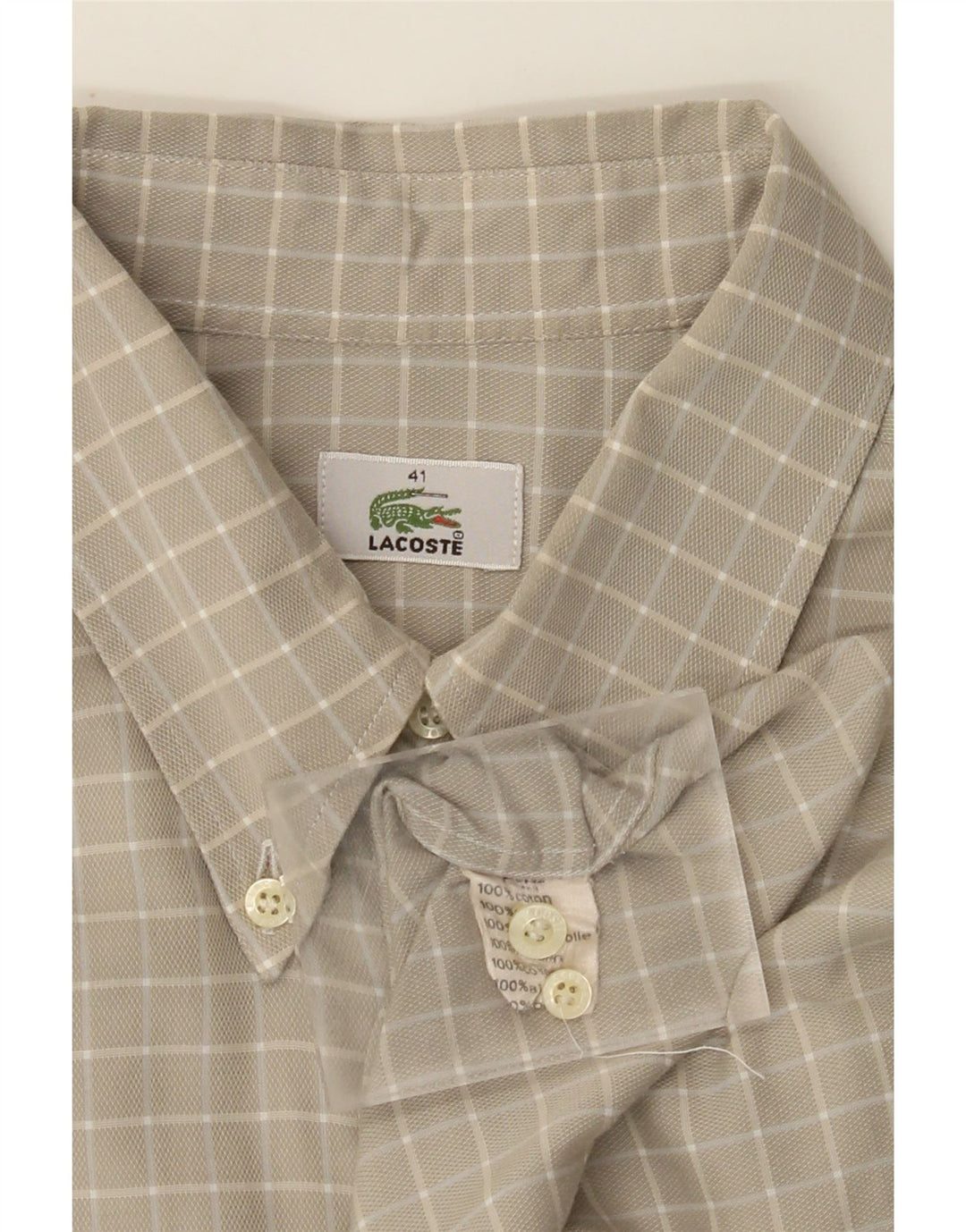Camisa masculina LACOSTE tamanho 41 grande algodão xadrez cinza