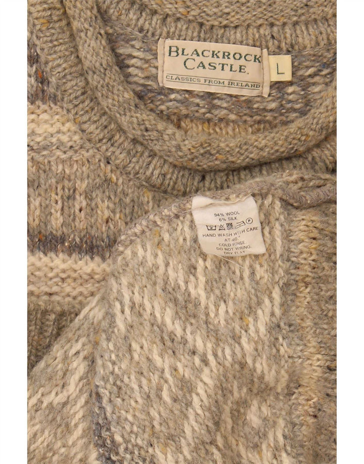 Suéter vintage masculino com gola tartaruga e lã grande cinza Fair Isle