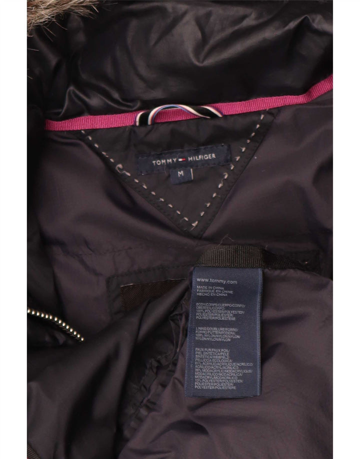 Casaco acolchoado com capuz feminino Tommy Hilfiger Reino Unido 14 poliéster azul marinho médio