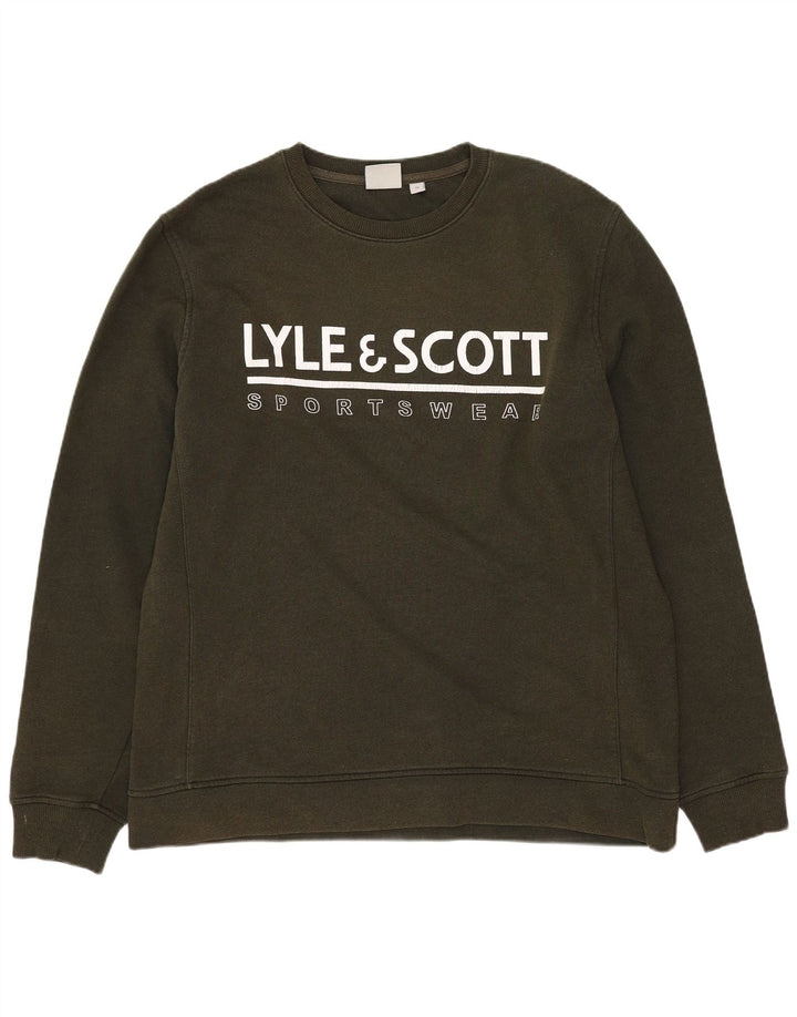 Lyle & Scott moletom gráfico masculino jumper médio cáqui algodão