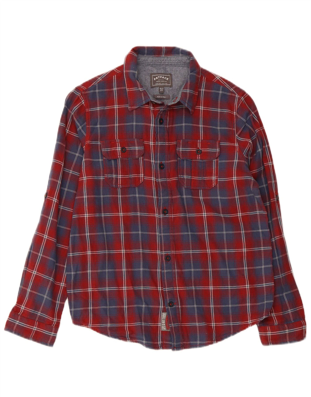 Camisa de flanela Fat Face Boys 10-11 anos algodão xadrez vermelho