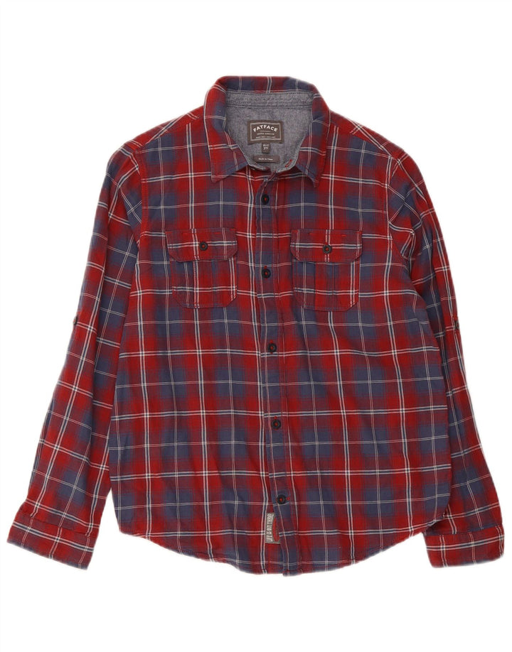 Camisa de flanela Fat Face Boys 10-11 anos algodão xadrez vermelho