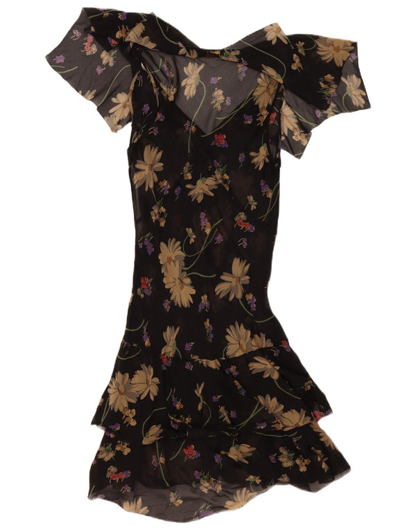 Vestido assimétrico feminino Polo Ralph Lauren US 8 médio preto floral