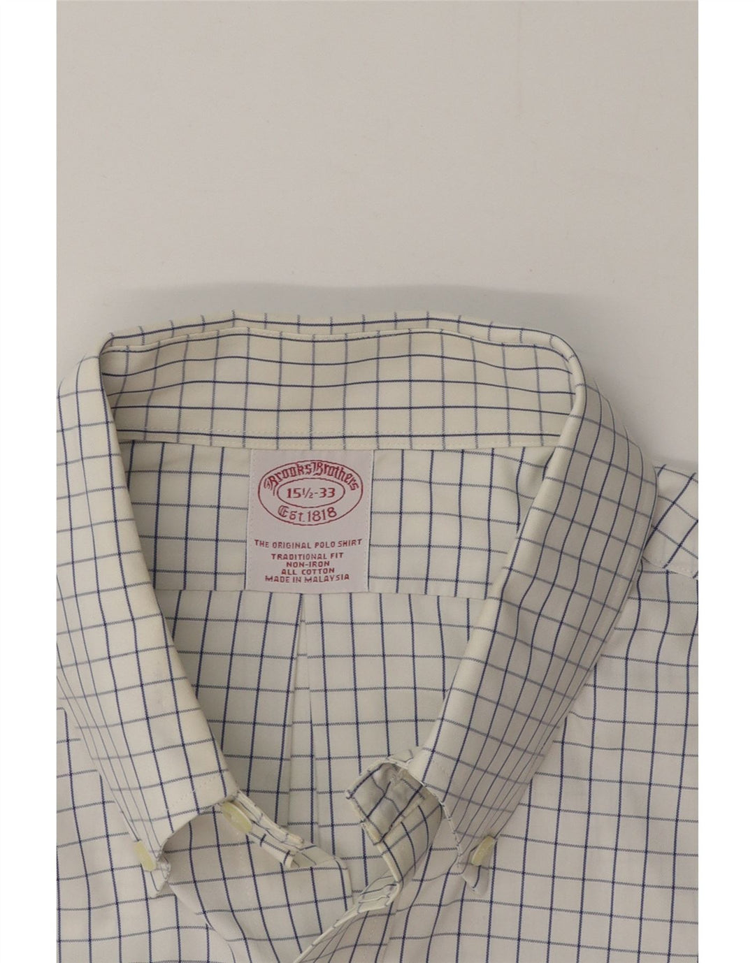 Camisa masculina de ajuste tradicional Brooks Brothers tamanho 15 1/2 xadrez branco médio