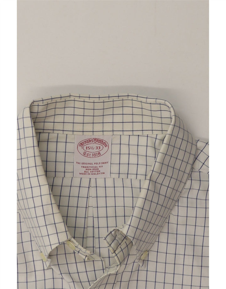 Camisa masculina de ajuste tradicional Brooks Brothers tamanho 15 1/2 xadrez branco médio