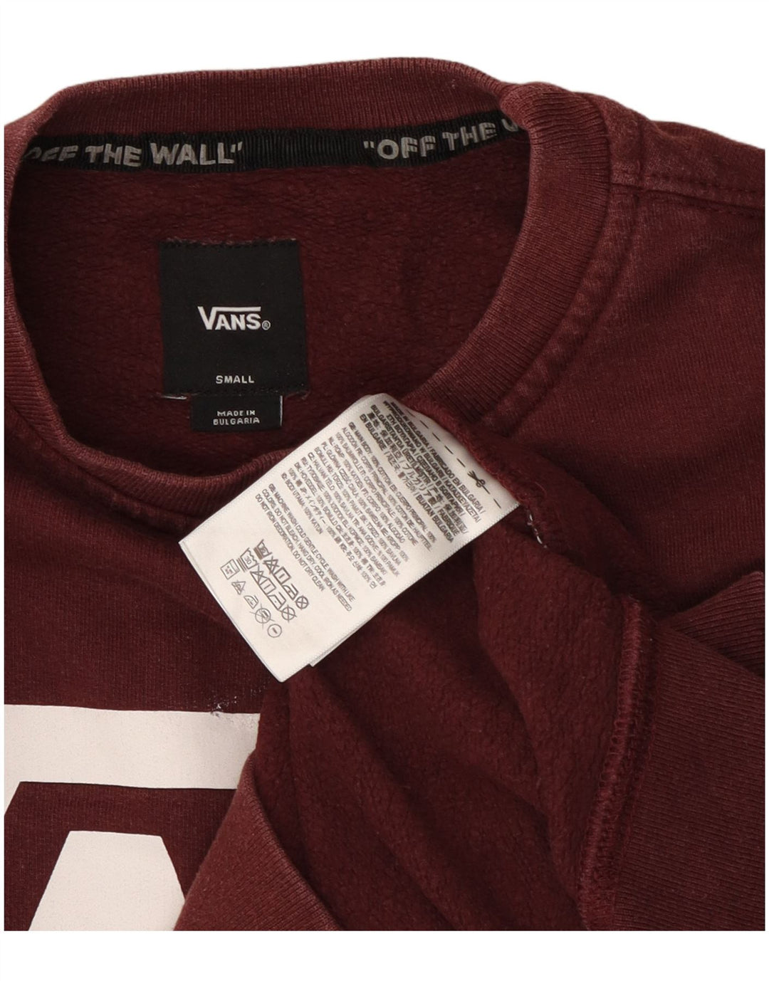 Vans Mens Graphic Moletom Jumper Pequeno Algodão Borgonha