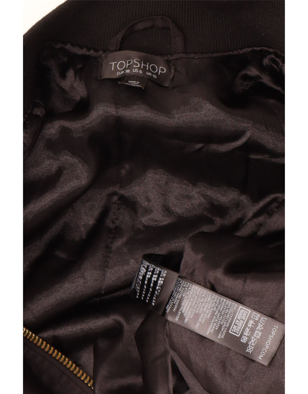 Jaqueta bomber superdimensionada feminina Topshop de poliéster preto pequeno Reino Unido 10