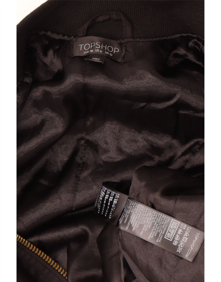 Jaqueta bomber superdimensionada feminina Topshop de poliéster preto pequeno Reino Unido 10