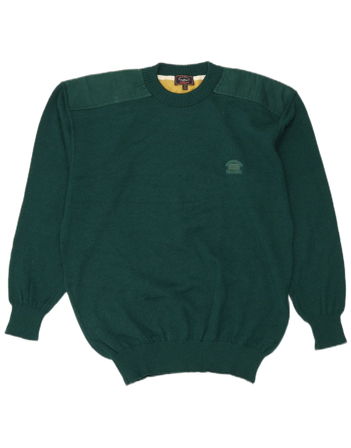 Suéter vintage masculino com gola redonda, grande lã virgem verde