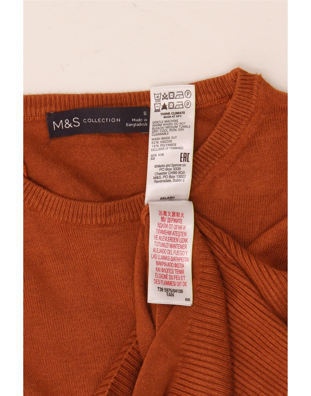 Suéter feminino Marks & Spencer com gola redonda e gola redonda, tamanho 8, marrom pequeno