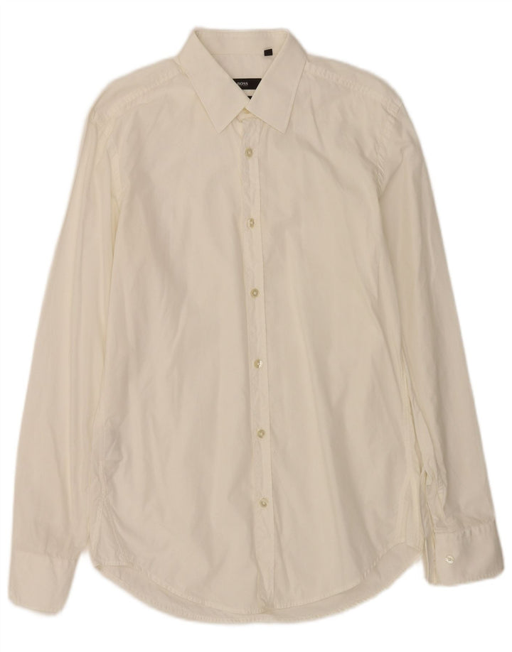 Camisa masculina Hugo Boss Slim Fit tamanho 38 15 algodão branco médio