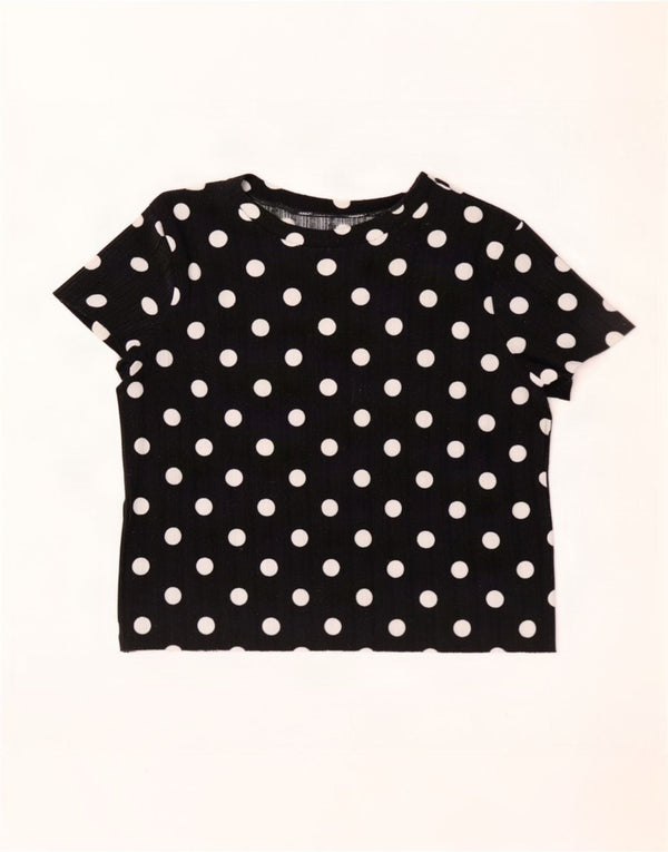 Zara Camiseta Feminina Crop Top UK 14 Grande Bolinhas Pretas