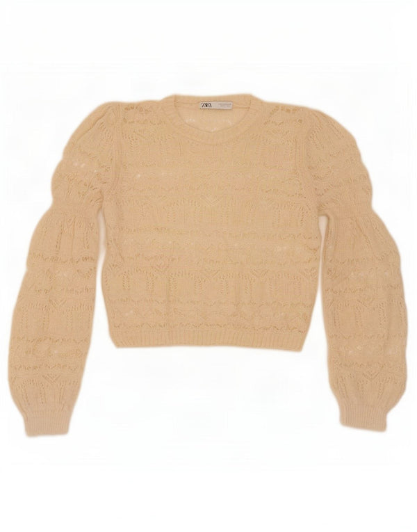 Zara Suéter feminino cropped com gola canoa UK 14 Médio Off White