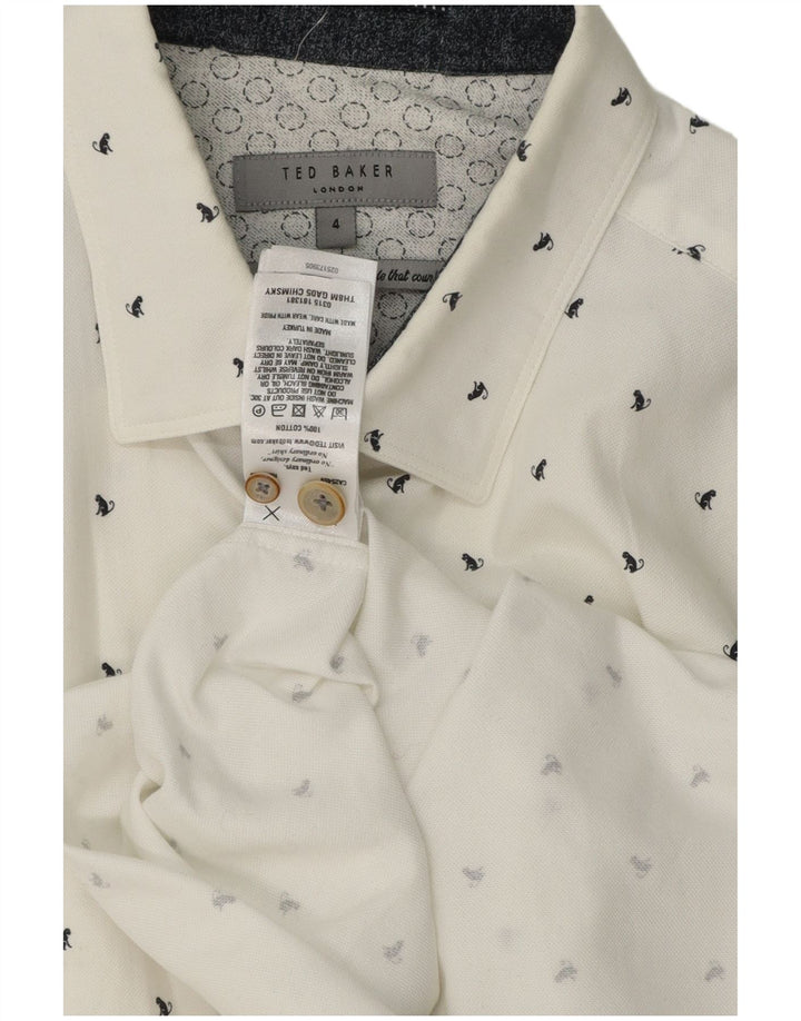 Camisa masculina Ted Baker com estampa abstrata tamanho 4 grande algodão branco