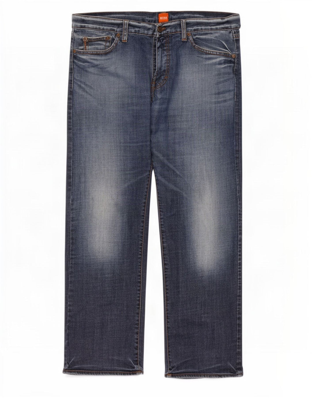 Hugo Boss Mens Straight Jeans W38 L32 Azul Algodão