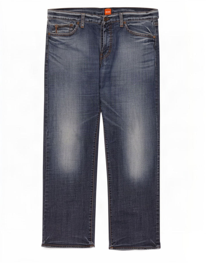 Hugo Boss Mens Straight Jeans W38 L32 Azul Algodão