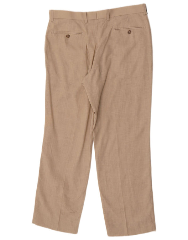 Calça masculina de terno reto Marks & Spencer W34 L29 linho bege