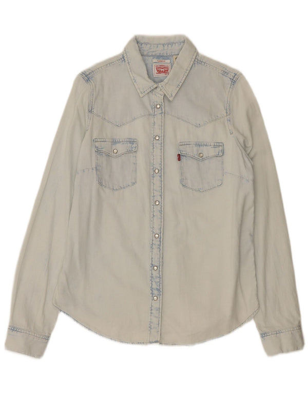 Camisa jeans feminina Levi's Classic Fit UK 14 algodão azul médio