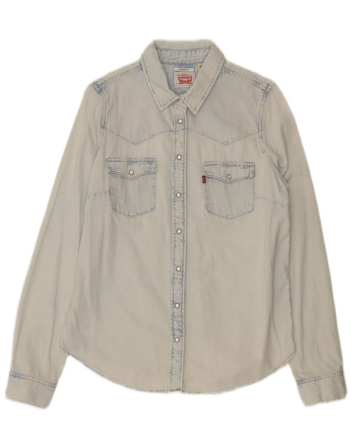 Camisa jeans feminina Levi's Classic Fit UK 14 algodão azul médio