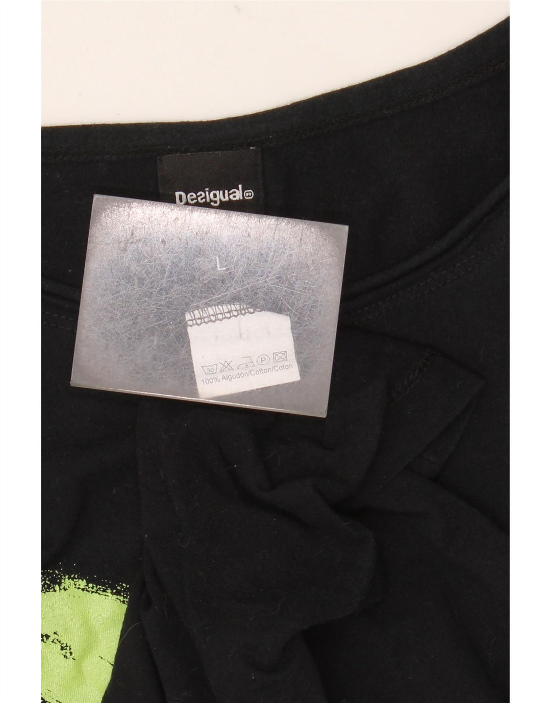 DESIGUAL Top gráfico feminino manga comprida Reino Unido 14 grande algodão preto