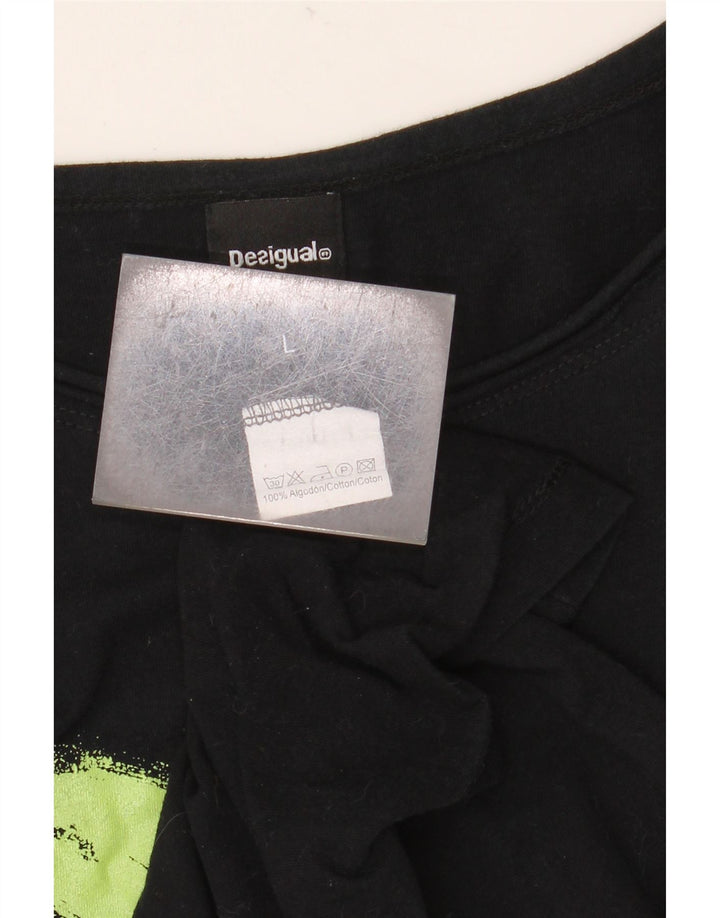 DESIGUAL Top gráfico feminino manga comprida Reino Unido 14 grande algodão preto