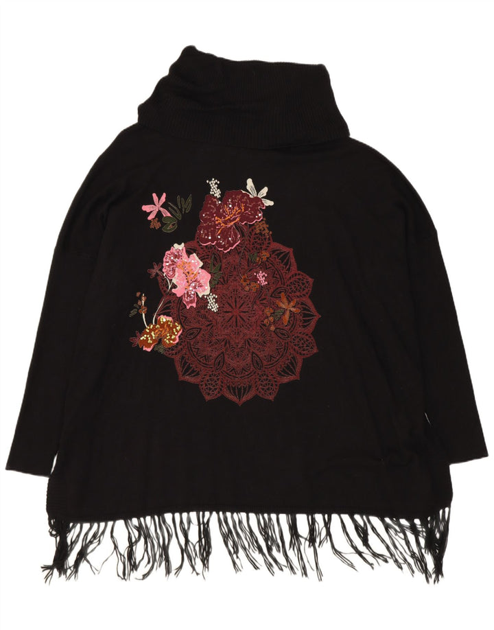 Suéter feminino Desigual com gola alta e gola alta Reino Unido 18 XL preto viscose