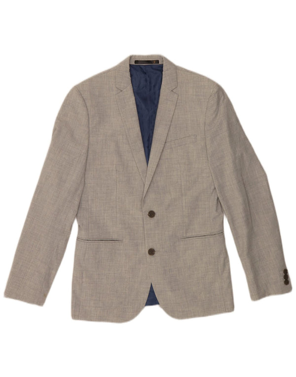 Jaqueta blazer masculina Farah com 2 botões Reino Unido 36 poliéster cinza pequeno