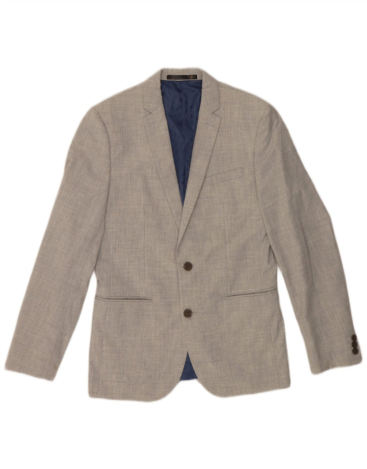 Jaqueta blazer masculina Farah com 2 botões Reino Unido 36 poliéster cinza pequeno