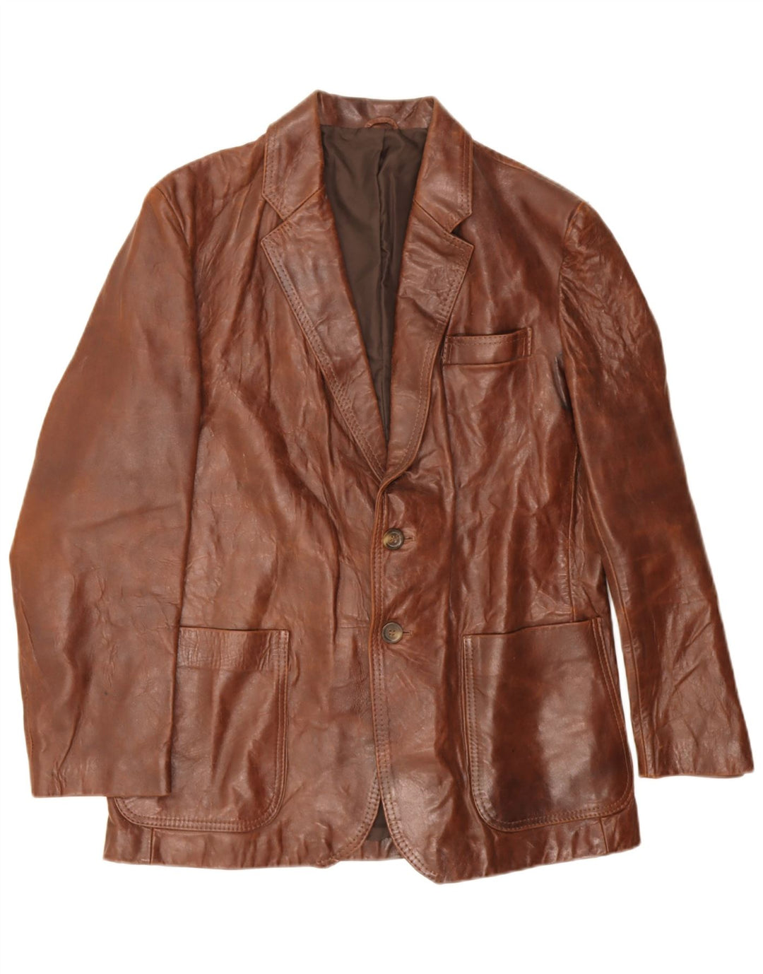 Jaqueta blazer de couro vintage masculina com 2 botões IT 44 XS couro marrom