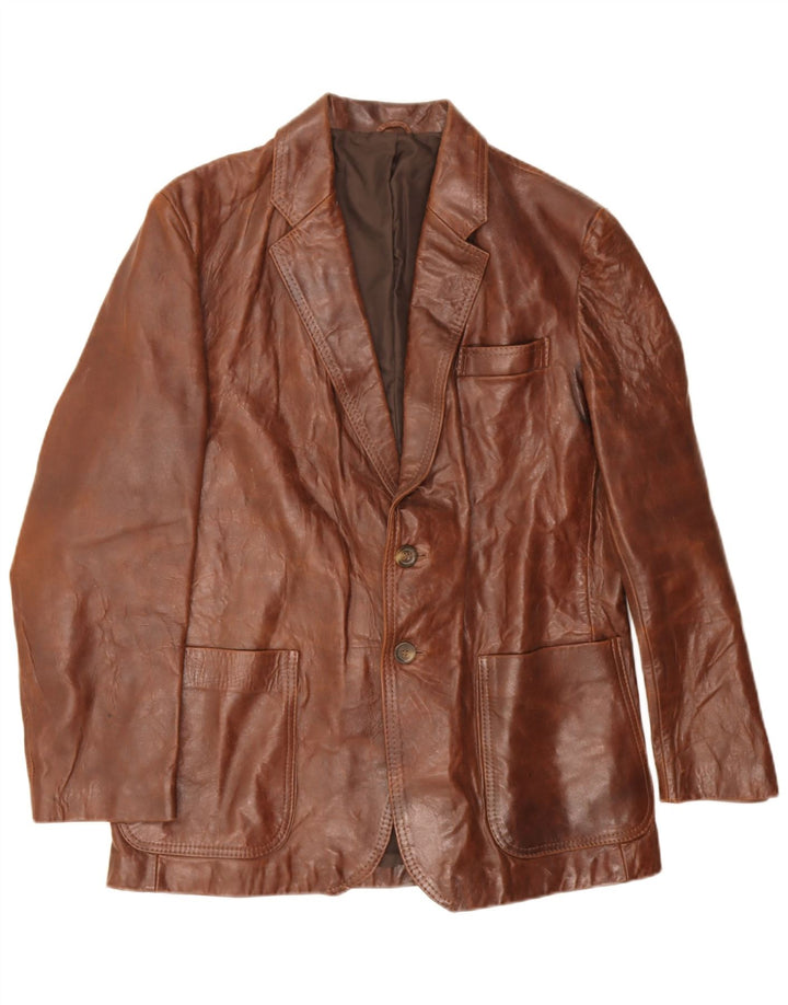 Jaqueta blazer de couro vintage masculina com 2 botões IT 44 XS couro marrom