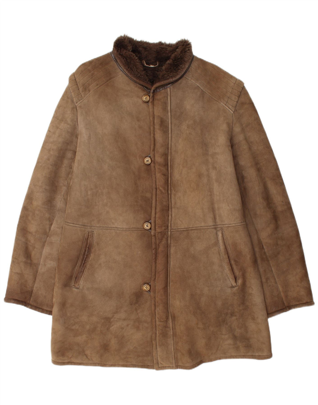 Sobretudo masculino vintage de shearling UK 40 grande marrom shearling