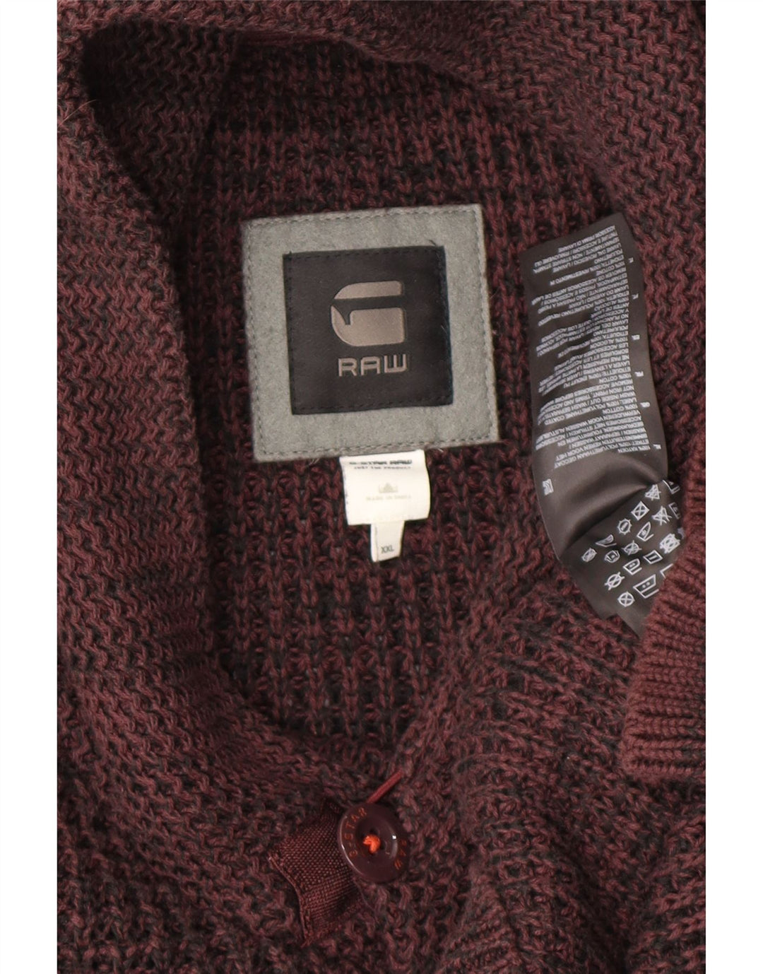 Suéter masculino G-Star com gola xale 2XL algodão marrom