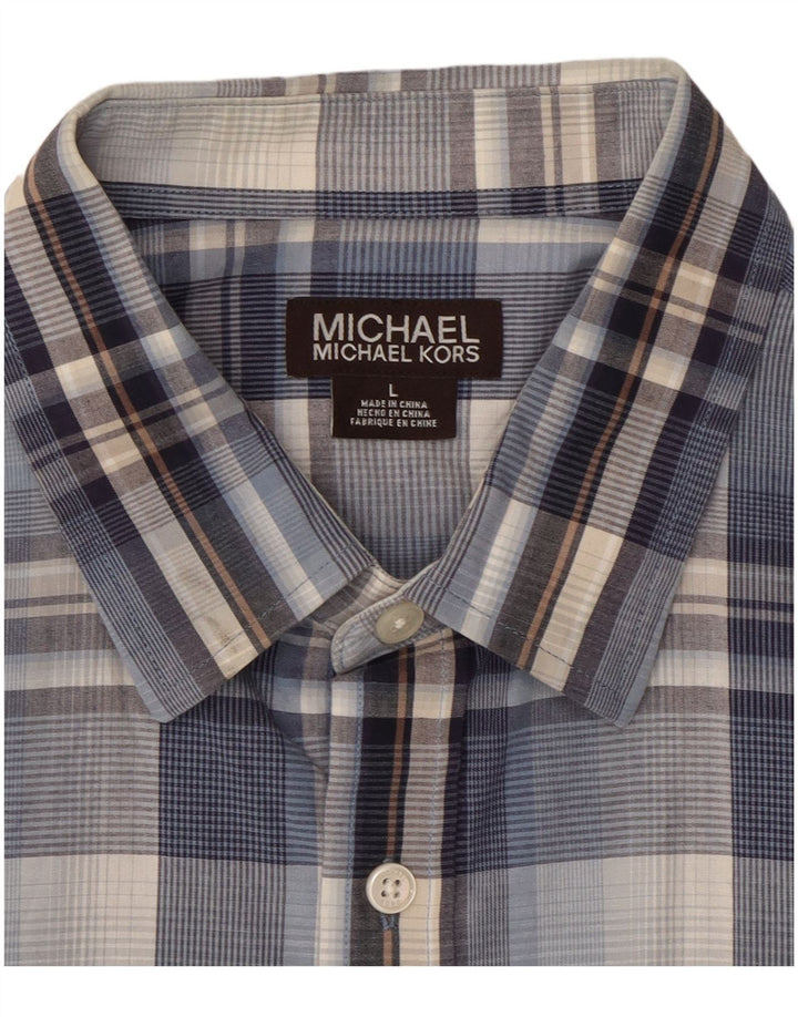 MICHAEL KORS Camisa masculina de manga curta grande algodão xadrez azul