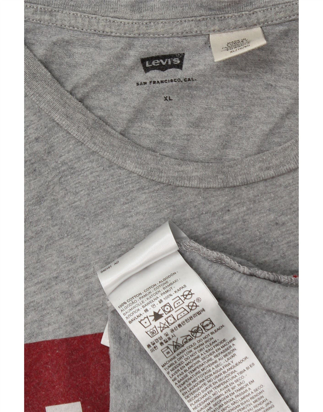 Camiseta gráfica masculina Levi's Top XL algodão manchado cinza