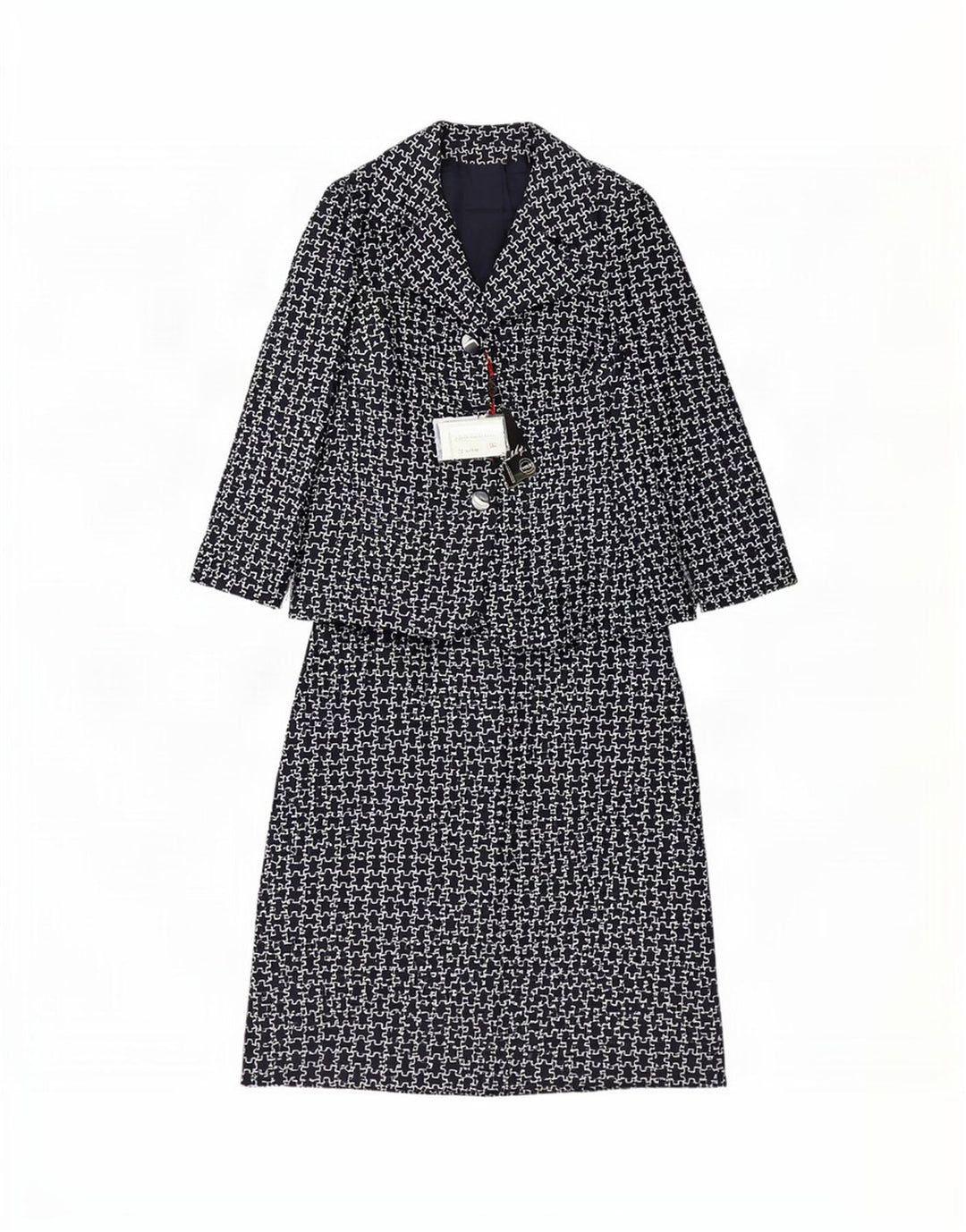 Conjunto feminino Giole com 3 botões e 2 peças IT 44 médio azul marinho geométrico