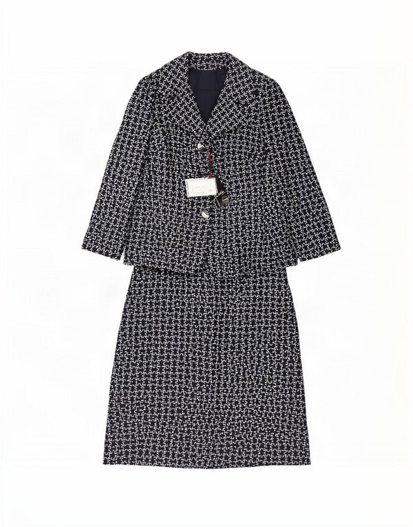 Conjunto feminino Giole com 3 botões e 2 peças IT 44 médio azul marinho geométrico