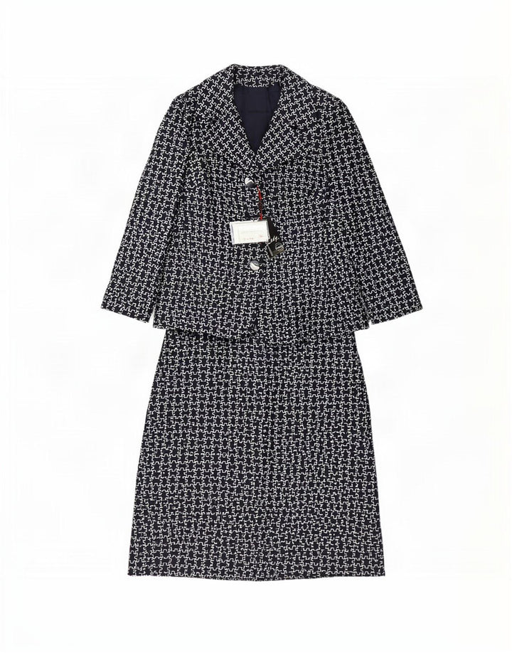 Conjunto feminino Giole com 3 botões e 2 peças IT 44 médio azul marinho geométrico