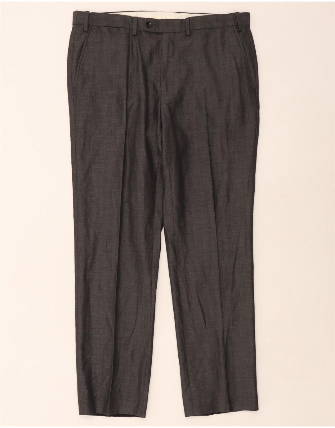 Calça masculina de terno reto Marks & Spencer sob medida W36 L31 cinza xadrez