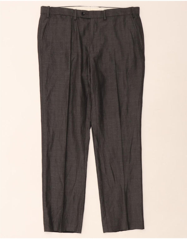 Calça masculina de terno reto Marks & Spencer sob medida W36 L31 cinza xadrez