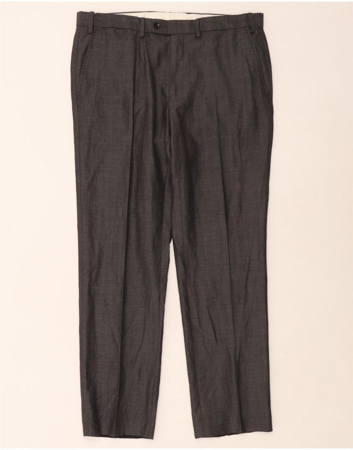 Calça masculina de terno reto Marks & Spencer sob medida W36 L31 cinza xadrez